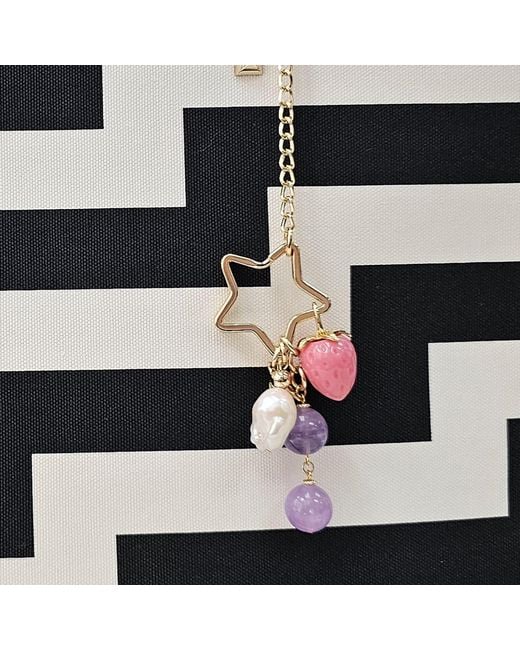 Farra Metallic Star With Strawberry Amethyst And Baroque Pearl Dangle Bag Charm