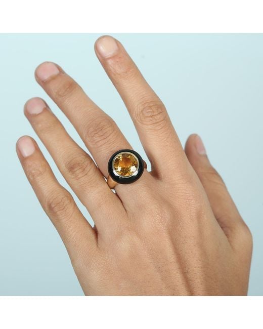 Artisan Metallic Citrine & Enamel Cocktail Ring