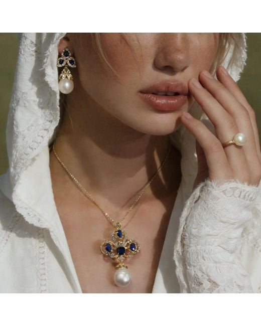 Ninemoo Metallic Royal Iris Natural Pearl Brooch & Pendant