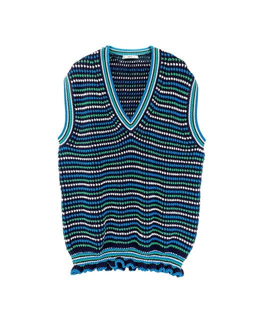 Arto. Blue Yeah! Cozy Wool Blend Ruffles Stripes Oversized Vest for men