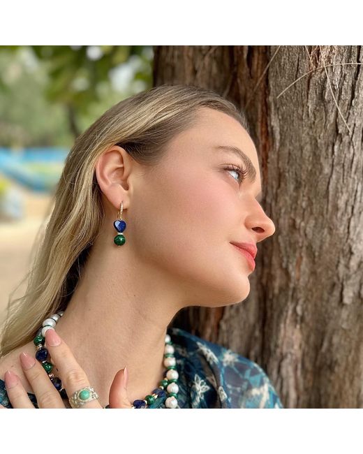 Farra Blue Heart-Shaped Lapis With Round Malachite Earrings