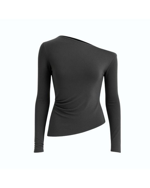 Monlicia Black Aura One-Shoulder Draped Top –
