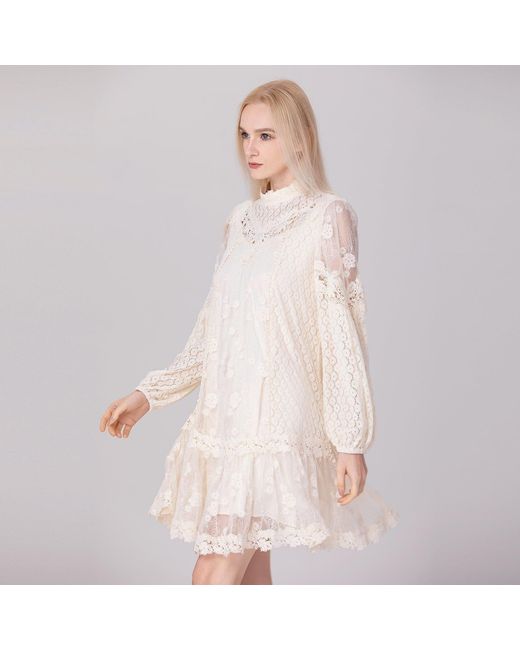 Smart and Joy Natural Multiple Laces And Tulle Baby-Doll Dress