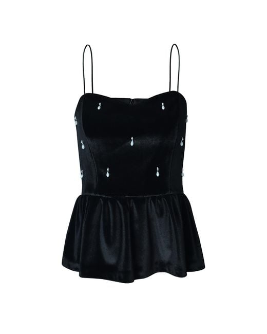 2KStyle Black Valencia Hand-Embellished Event Velvet Peplum Top