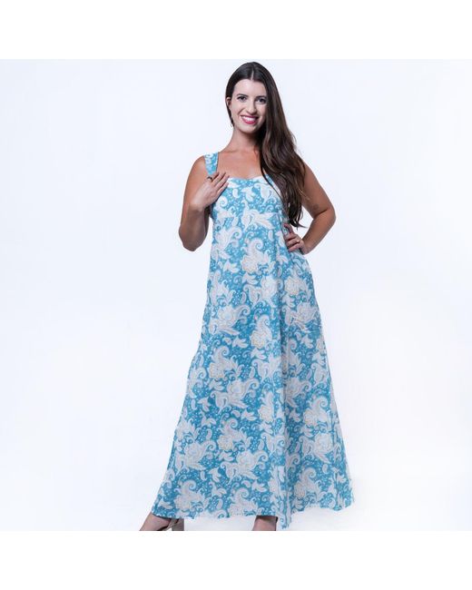 House of Gl Blue Salene Cotton Sleeveless Maxi Dress