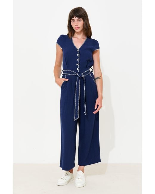 Louche Blue Marleen Blanket Stitch Jumpsuit
