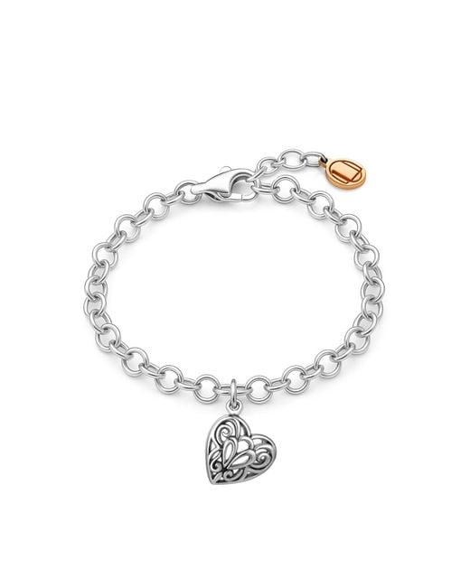 Unaloe Metallic Sterling Openwork Heart Charm Bracelet For – Elegant Symbolic Jewelry