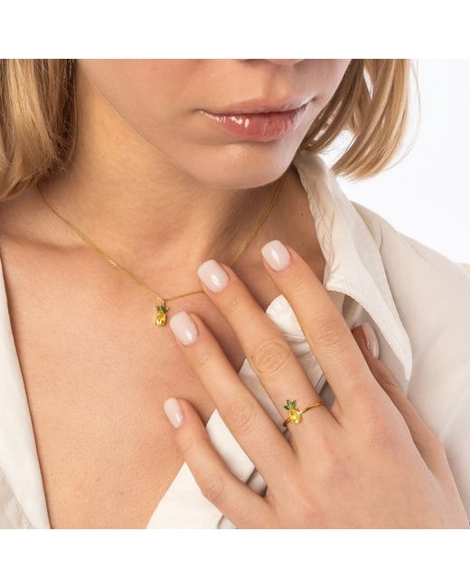 Spero London Metallic Pineapple Sterling Necklace Ring & Earring Set