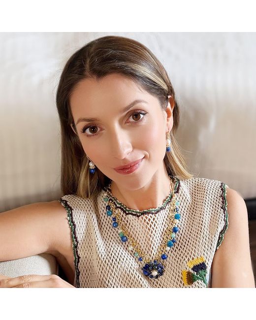 Farra Blue Royal Lapis & Pearl Floral Dangle Earrings