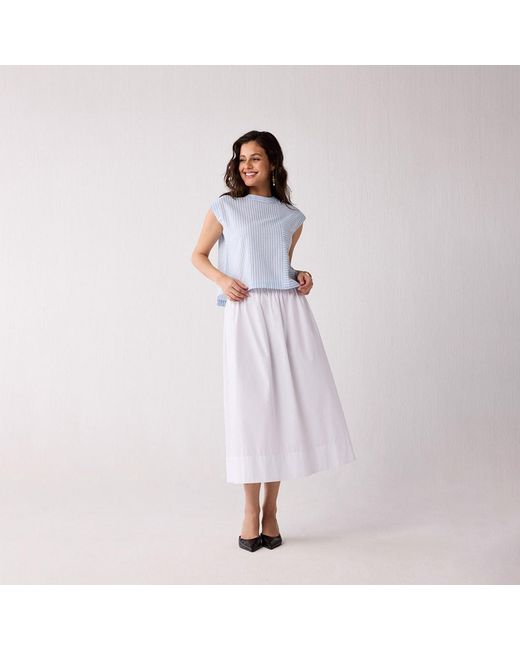 REISTOR Blue Button-Back Crew Neck Top