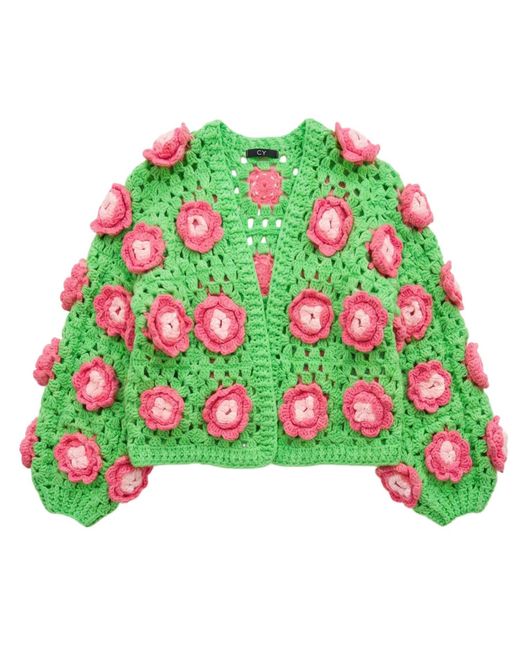 Cy Boutique Green Statement Crochet Flower Cardigan –