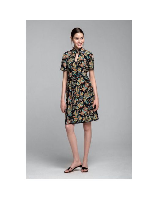 Rumour London Akiko Kimono-style Silk Wrap Dress With Oriental Floral Print In Black
