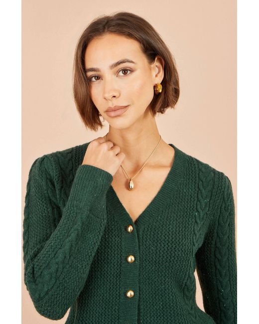 Yumi' Green Cable Knit Peplum Cardigan