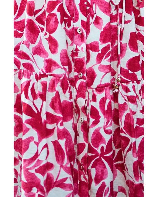 Yumi' Pink Floral Print Viscose Relaxed Shirt Dress