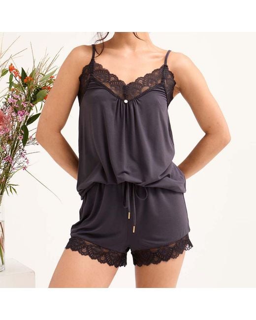 Pretty You London Black Bamboo Lace Cami Short Pyjama Set