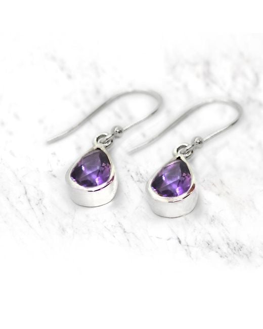 The Jewellery Store London Purple Faceted Amethyst Teardrop Dangle Earrings