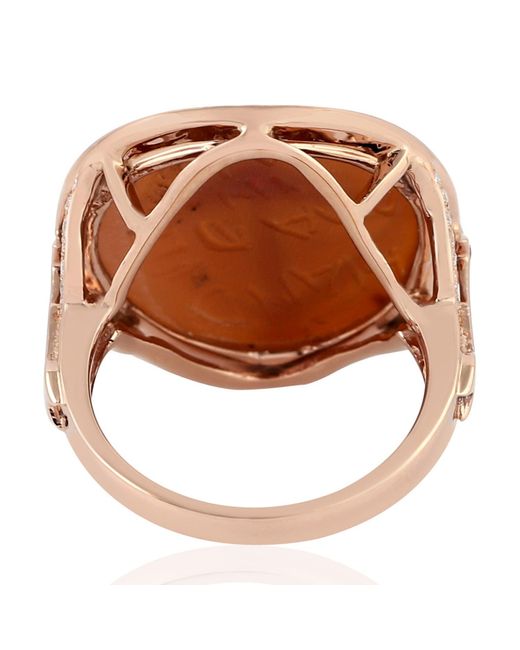 Artisan Brown 18k Gold Shell Cameos Archer Symbol Diamond Ruby Gemstone Ring Jewelry