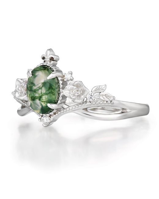 Azura Jewelry New York Green Petal Mist Moss Agate Ring Vermeil