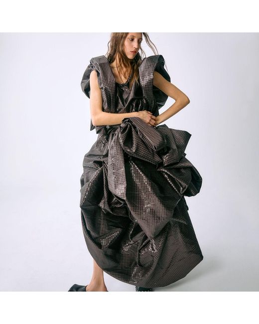 Miro Misljen Black Sequined Ruffled Wrap Dress