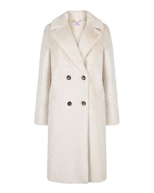 ISSY LONDON White Neutrals Rosie Statement Coat Vegan Faux Suede & Shearling Neutral Cream