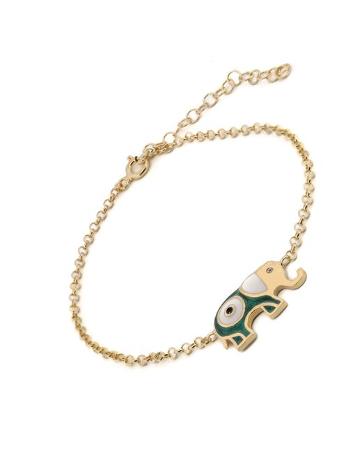 Ebru Jewelry Metallic Wishful Elephant & Evil Eye Enamel Chain Bracelet