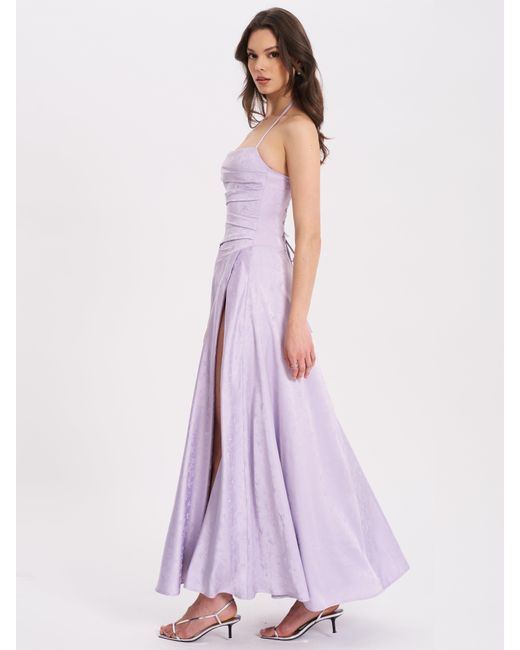 Miss Circle New York Purple Raegan Taro Jacquard Rouched Maxi Dress