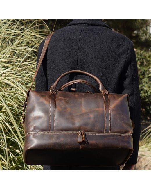 Touri Brown Leather Weekend Bag With Suit Compartment for men