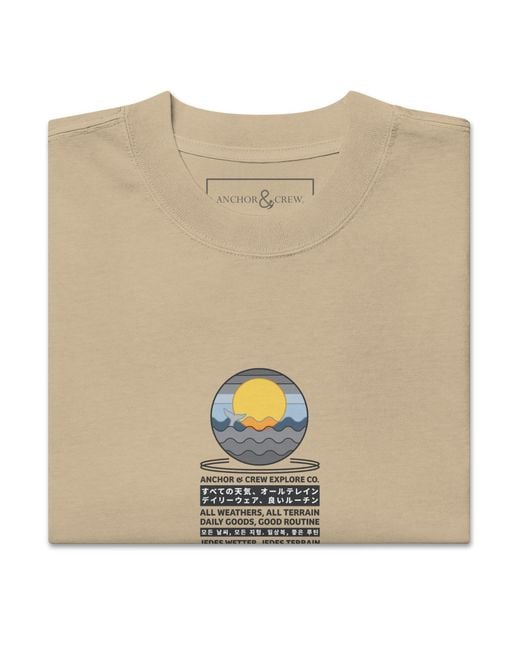 Anchor and Crew Natural Faded Khaki Ocean Drift Surf Explore Co. Oversized Cotton T-Shirt for men