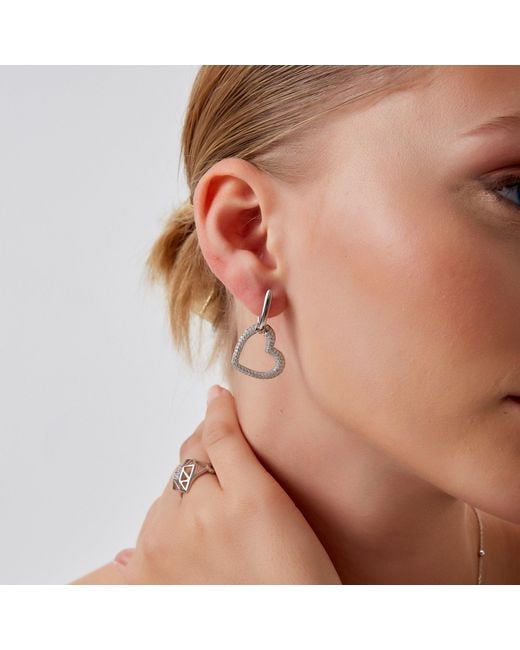 Spero London Metallic Chunky Heart Sterling Drop Earring