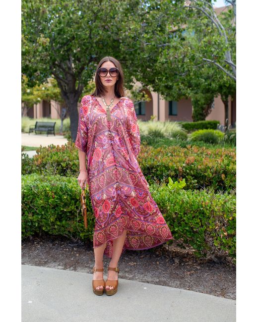 Jennafer Grace Red Lorraine Rose Paisley Caftan