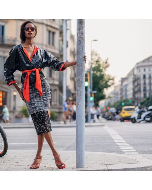 Miro Misljen Gray City Grid Lace-Pane Skirt