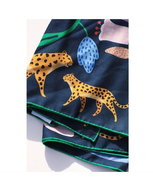 Jessie Zhao New York Green Double Sided Wool Silk Scarf Of Jungle Night