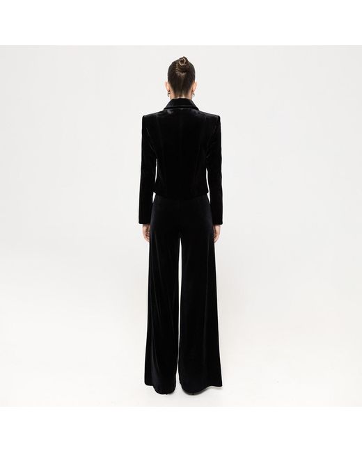 Nissa Black High-Waisted Velvet Pants