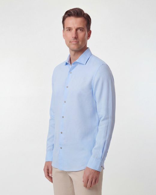 Lords of Harlech Blue Lionel Linen Button Down Shirt for men
