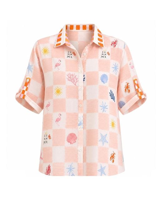 LOVEIST STORE Pink Angel Linen Blend Short Sleeve Shirt