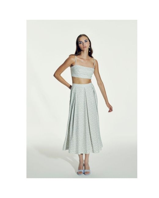 NAZLI CEREN Gray June Printed Cotton Midi Skirt