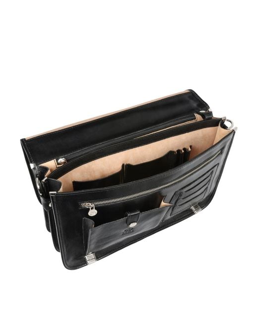Time Resistance Black Leather Briefcase Laptop Bag for men