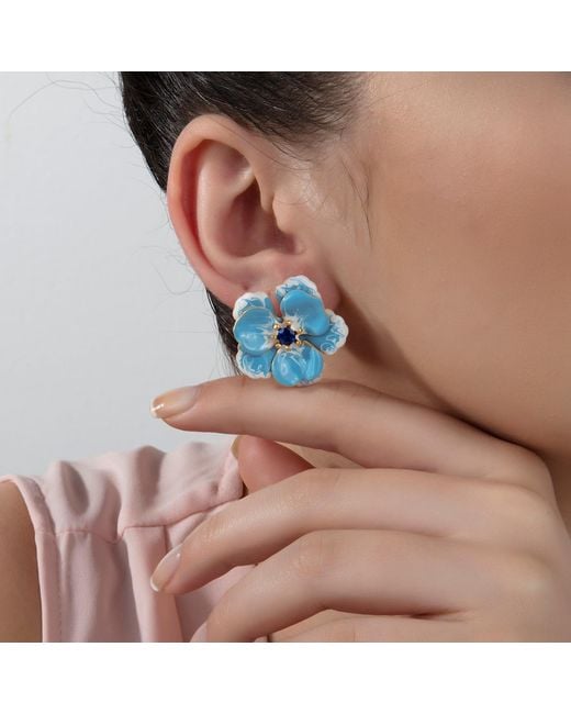 Milou Jewelry Blue Light Viola Flower Earrings