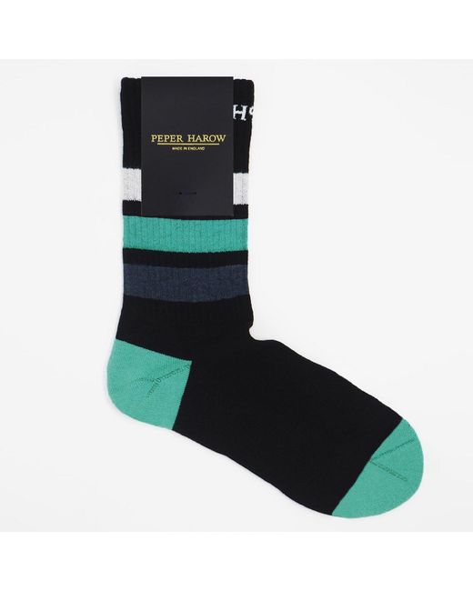 Peper Harow - Made in England Blue Striped Organic Sport Socks – for men
