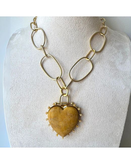 Rare Matters Jewelry Metallic Luxe Golden Jasper Beaded Heart Pendant Necklace