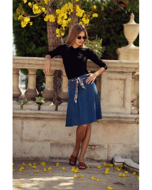 Profile Nyc Blue Denim Pleat Kilt Skirt With Tie