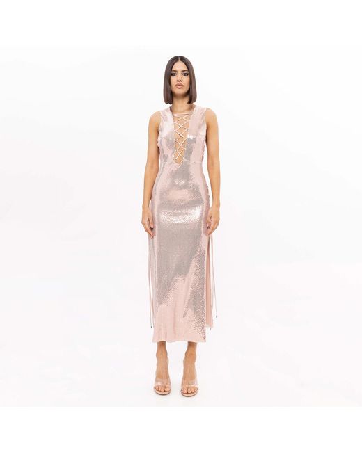 Nissa Multicolor Holographic-Effect Midi Dress