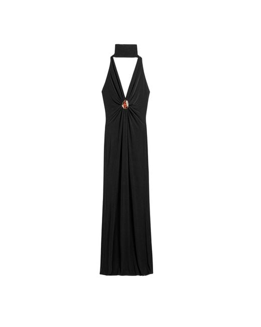 Nocturne Black Halter-Neck Draped Maxi Dress