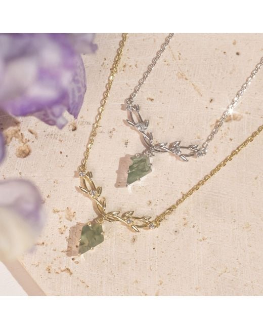 Azura Jewelry New York Metallic Elven Entwine Moss Agate Necklace Vermeil