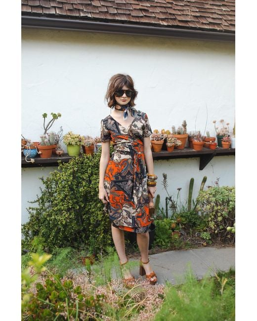 Jennafer Grace Red Paisley Mosaic Wrap Dress