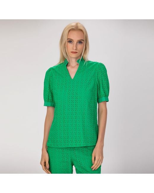 Smart and Joy Green Eyelet Cotton Lace Loose Blouse