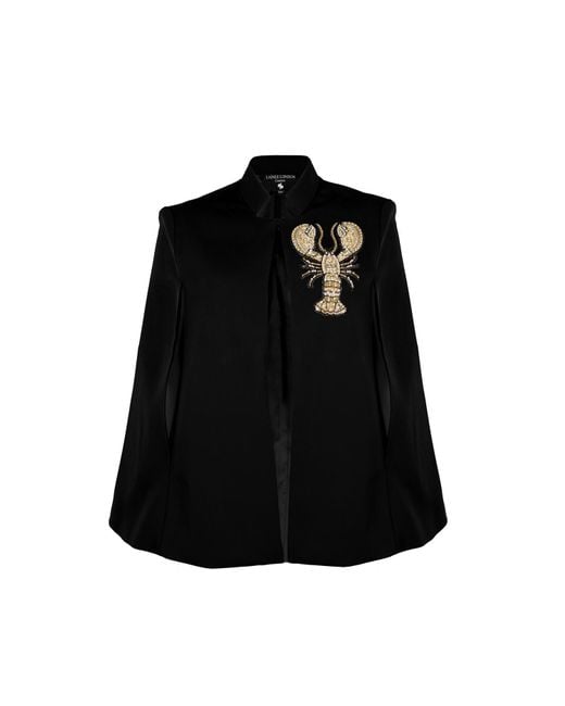 House of Laines London Black Laines Couture Tailored Cape With Embellished Lobster