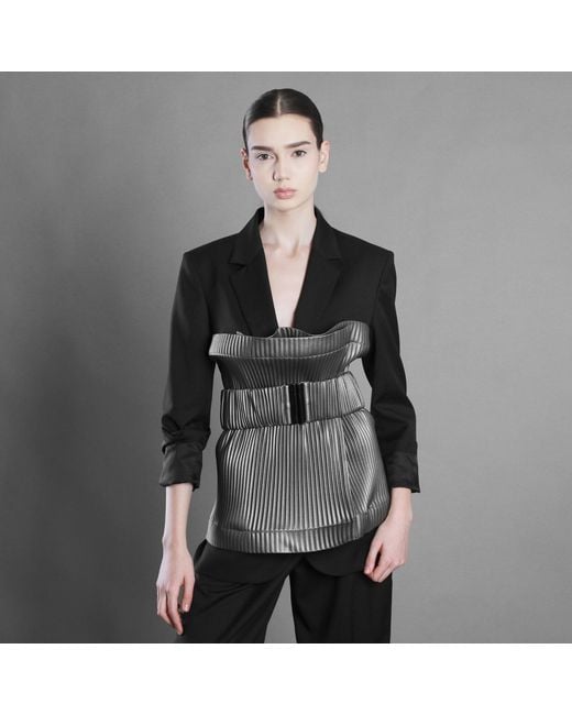 Silvia Serban Gray Antique Pleated Eco-Leather Belt