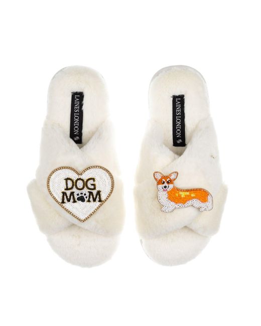 Laines London Metallic Neutrals Classic Laines Slippers With Dog Mum/Mom & Peach The Corgi Brooches
