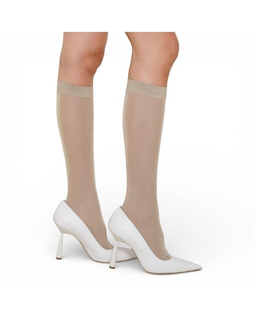 HIGH HEEL JUNGLE by KATHRYN EISMAN White Neutrals Glitterati Tall Socks Khaki